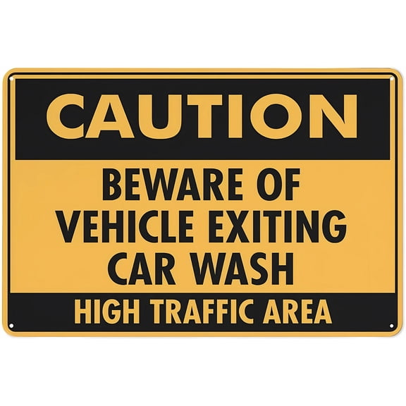 Caution Beware of Vehicle Exiting Car Wash Sign, 8"x12" Reflective Aluminum Metal Warning Signage with Symbol, Indoor Outdoor Use