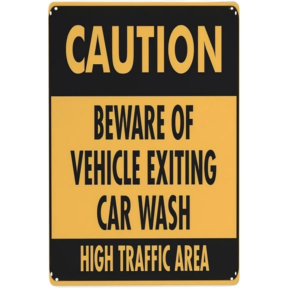 Caution Beware of Vehicle Exiting Car Wash Warning Sign, 8"x12" Vintage Metal Wall Decor, Decor for Home Farm Bar Coffee Shop Club