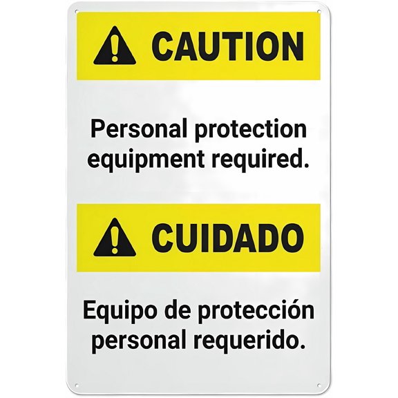 Caution Bilingual Spanish Personal Protection Equipment Required Sign, 8"x12" Funny Vintage Tin Wall Art, Decor for Home Farmhouse Bar Cafe Yard