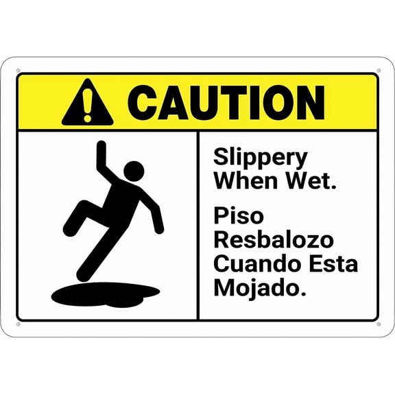 Caution Bilingual Spanish Slippery When Wet Sign 12 x 8 Inches - UV Printed Rust-Free Aluminum, Yard Sign for Home, Business, Driveway Alert, Wet Floor Area