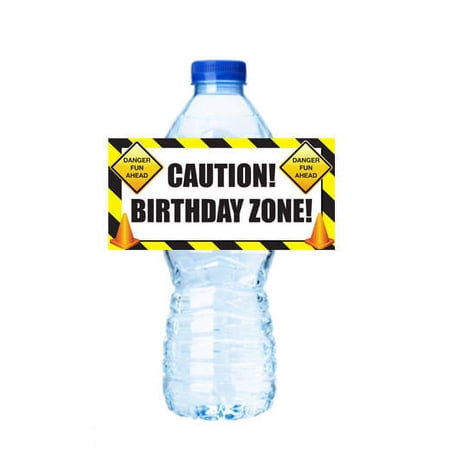 Caution! Birthday Zone! Party Decoration 15ct Water Bottle Label Stickers