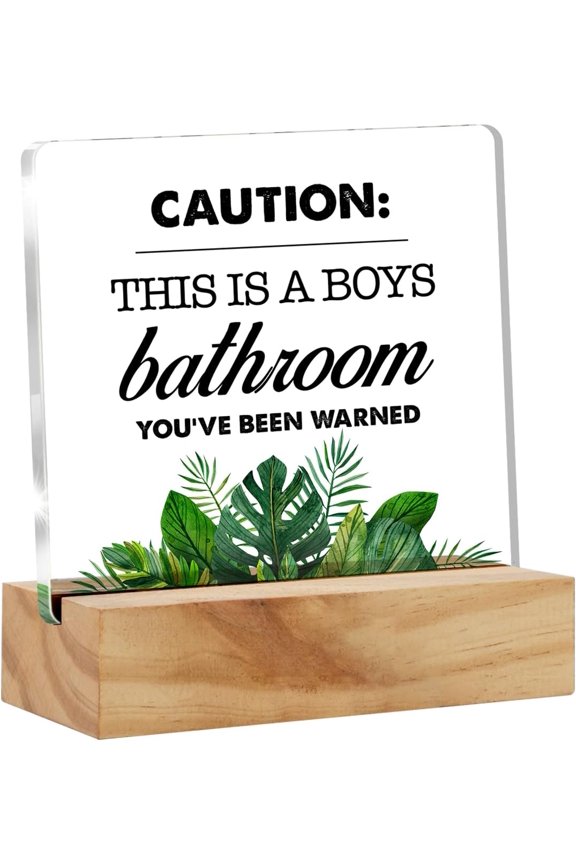 Caution This is a Boys Bathroom You've Been Warned Bathroom Desk Decor Acrylic Desk Sign Boy Bathroom Restroom Toilet Acrylic Plaque Home Desk Decoration 4x4 Inch