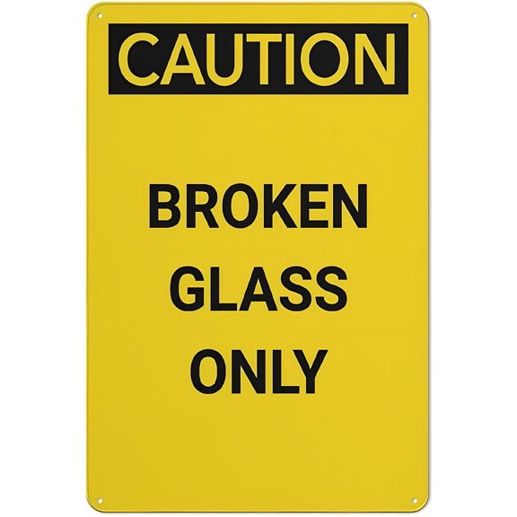 Caution Broken Glass Only Sign, 8"x12" Rustproof Aluminum Metal Sign, Multicolor Waste Sorting Signage