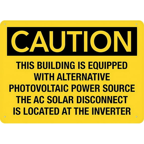 Caution Building Alternative Photovoltaic Power Metal Sign 12 x 8 Inches - Rust-Free Aluminum, UV Ink Printing, Durable Weatherproof Outdoor Use