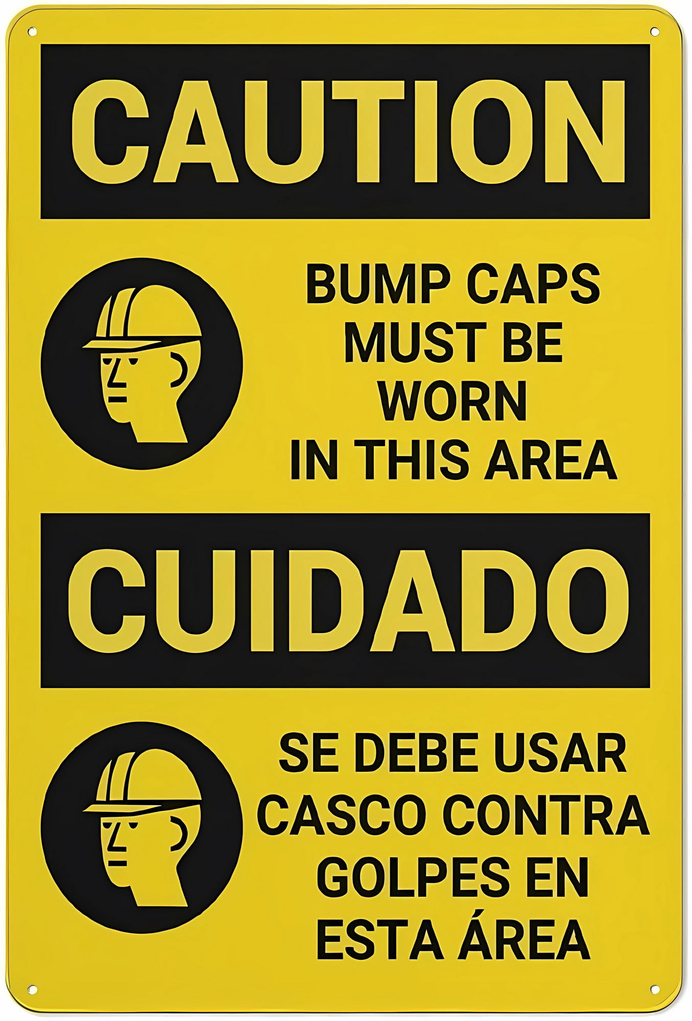 Caution Bump Caps Must Be Worn Bilingual Sign, 8