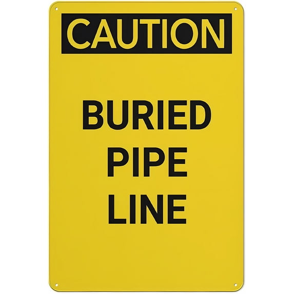 Caution Buried Pipe Line Sign, 8"x12" Aluminum Metal Tin Plate, Safety ...