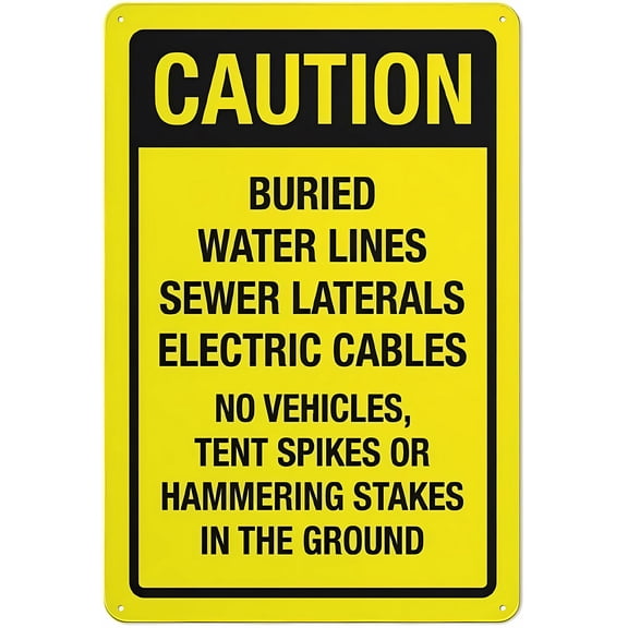 Caution Buried Water Lines - Sewer Laterals - Electric Cables Sign, 8"x12" UV Printed Rust-Free Aluminum Yard Sign, Alert Sign for Home Business Driveway