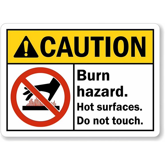 Caution Burn Hazard Hot Surfaces Do Not Touch Metal Sign 8"x12" - Warning for Wall or Fence - Burn Hazard Sign