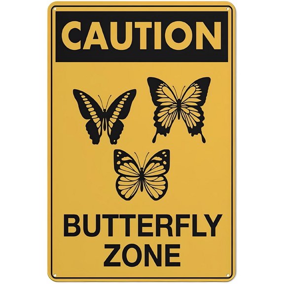 Caution Butterfly Zone Warning Sticker, 8"x12" Security Outdoor Sign, Decorative Alert Sign for Home Yard
