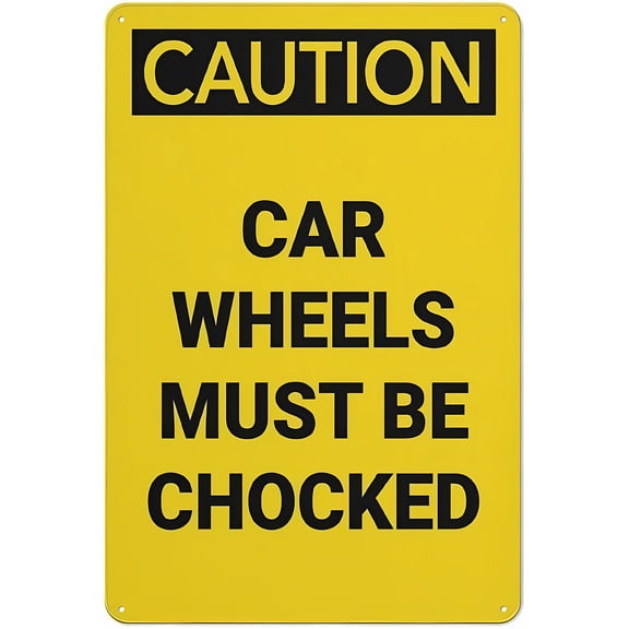 Caution Car Wheels Must Be Chocked Sign, 8"x12" UV Printed Rust-Free Aluminum Yard Sign, Alert Sign for Home Business Driveway