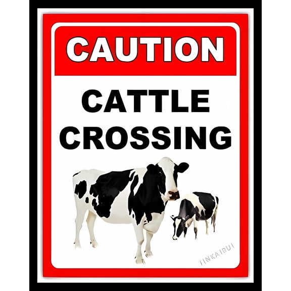 Caution Cattle Crossing Sign, 8"x12" Cows Farm Farming Notice Metal Plaque, Slow Down Road Alert Sign