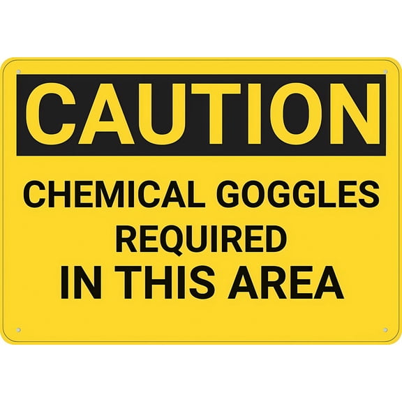 Caution Chemical Goggles Required Metal Sign 12 x 8 Inches - Rust-Free Aluminum, UV Ink Printing, Durable Weatherproof Outdoor Use for Home, Lab, Factory