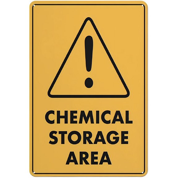 Caution Chemical Storage Area Sign, 8"x12" Reflective Aluminum Metal Warning Signage with Symbol, Indoor Outdoor Use