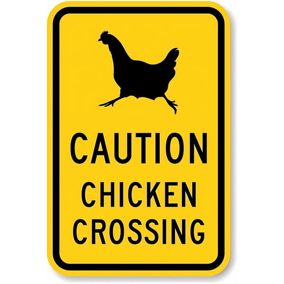 Caution - Chicken Crossing Aluminum Metal Sign 12 x 8 Inches - Wall Decor, Indoor Outdoor Use for Farm, Rural Road, Residential Area, Poultry Safety Alert