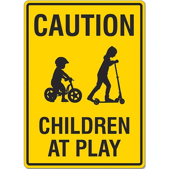 Caution Children At Play Sign, 8"x12" Aluminum Sign, UV Protected Waterproof Weatherproof Fade-Resistant Sign with 4 Pre-Drilled Holes