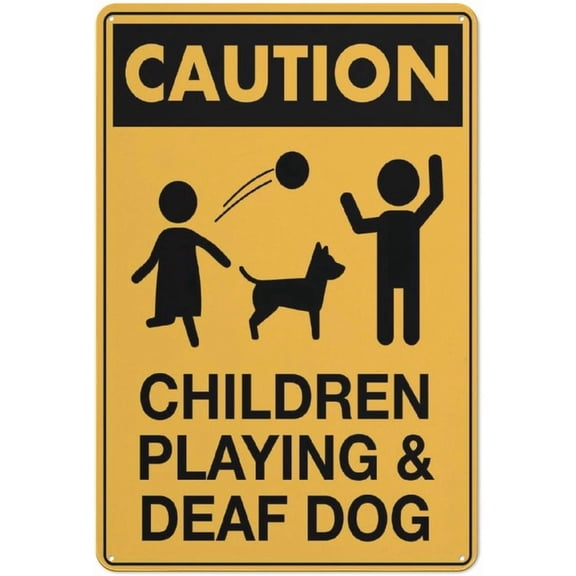Caution Children Playing & Deaf Dog Sign – 8x12 Inch Reflective RustFree Aluminum,UV Protected & Weatherproof,Safety Warning Sign for Home or Playground Areas