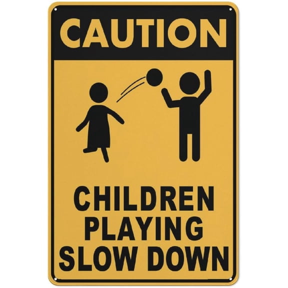 Caution Children Playing Slow Down Sign Signs Outdoor, Uv Printed Aluminum 8"x12", Weatherproof And Security Signs For Home Or Business