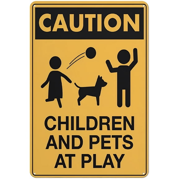 Caution Children and Pets at Play Warning Sticker, 8"x12" Security Outdoor Sign, Alert Sign for Home Yard