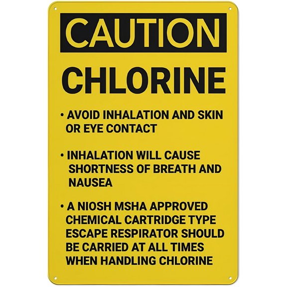 Caution Chlorine Procedures Sign, 8"x12" Rustproof Aluminum Metal Sign, Multicolor Safety Procedure Signage