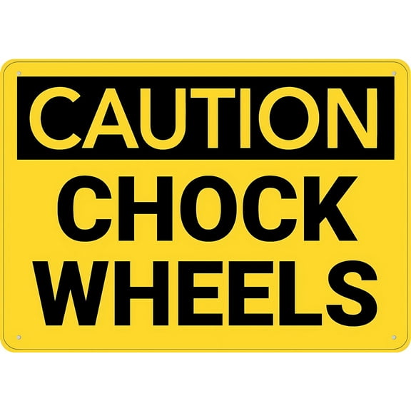 Caution Chock Wheel Metal Sign 12 x 8 Inches - Rustproof Aluminum, Multicolor Design, Clear Warning for Indoor Outdoor Warehouse, Trucking, Parking Area