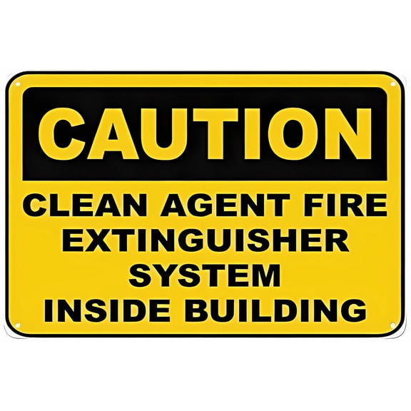 Caution Clean Agent System Inside Aluminum Tin Sign 12 x 8 Inches - Warning Sign for Home, Outdoor Garden, Office, Factory, Fire Safety System Area