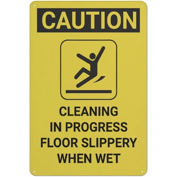 Caution Cleaning In Progress Floor Slippery Metal Sign 8"x12" Rust Free Aluminum - Indoor Outdoor Use for Fence Yard, Slippery Floor Sign