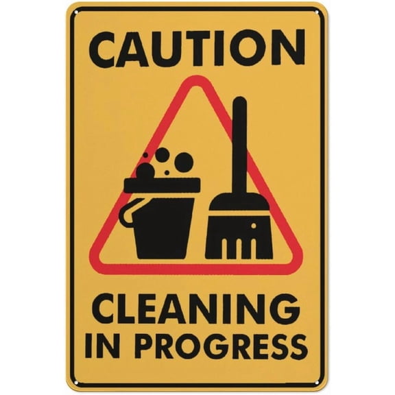 Caution Cleaning In Progress Sign 12 X 8 Inch Metal Sign, Rustproof Aluminum, Multicolor