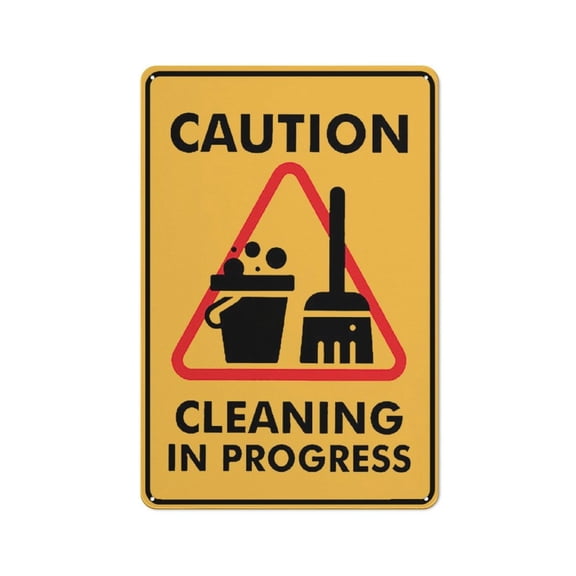 Caution Cleaning In Progress Warning Tin Sign Home Kitchen Farm Garden Garage Wall Decor Size: 12 x 16 inch