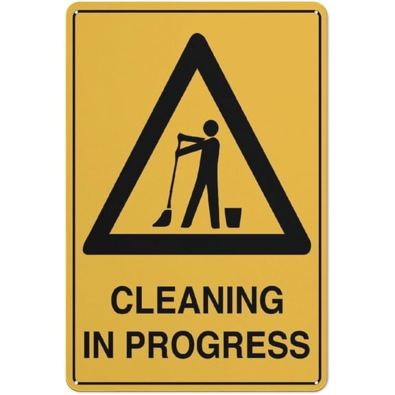 Caution Cleaning In Progress Icon 8"x12" Rust Free Aluminum, Printed With Professional Graphics Easy To Mount, Indoor & Outdoor Use, Cleaning Progress Marker