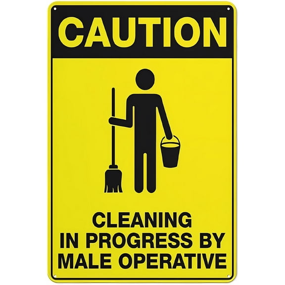 Caution Cleaning in Progress by Male Operative Safe Sign 12 x 8 Inches - Outdoor Use, Practical Sign for Home, Business, Driveway Alert, Office, Facility Cleaning