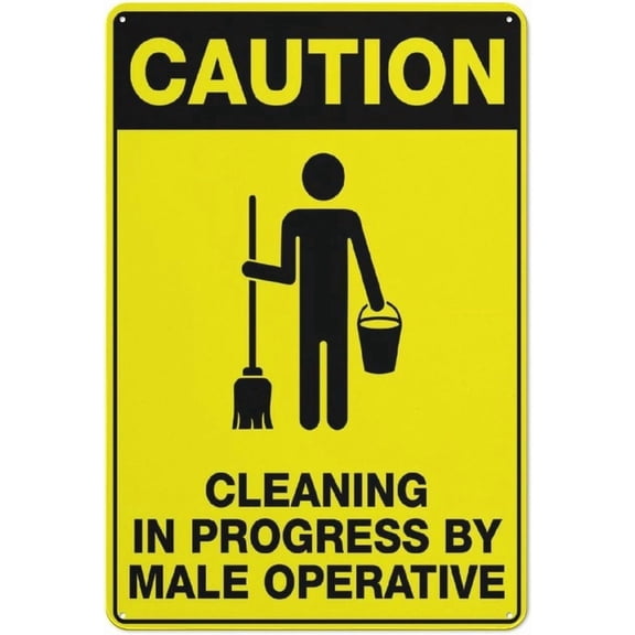 Caution Cleaning in Progress by Male Operative Sign Safe Sign, Signs Outdoor, 12 X 8 in, Sign for Home, Business, Driveway Alert