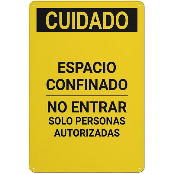 Caution Confined Space Do Not Enter Spanish Sign, 8"x12" Metal Wall Decor, Art for Home Kitchen Farm Garden Garage