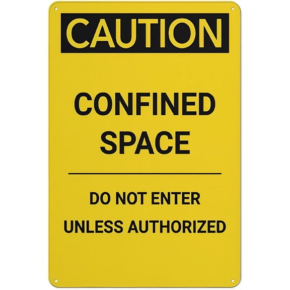 Caution Confined Space Do Not Enter Unless Authorized Sign, 8"x12" Rust-Free Aluminum Metal Sign, Weather-Resistant Durable Easy-Mount Sign