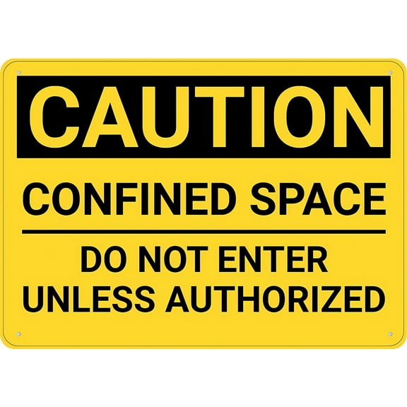 Caution Confined Space Do Not Enter Unless Authorized Sign 12 x 8 Inches - Rust-Free Aluminum, Pre-Drilled Holes, Weather Resistant, Fits House, Office, Business, Yard, Industrial Zone