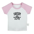 thumbnail image 1 of Caution Contents Are Extremely Cute Funny T shirt For Baby, Newborn Babies T-shirts, Infant Tops, 0-24M Kids Graphic Tees Clothing (Short Pink Raglan T-shirt, 12-18 Months), 1 of 4