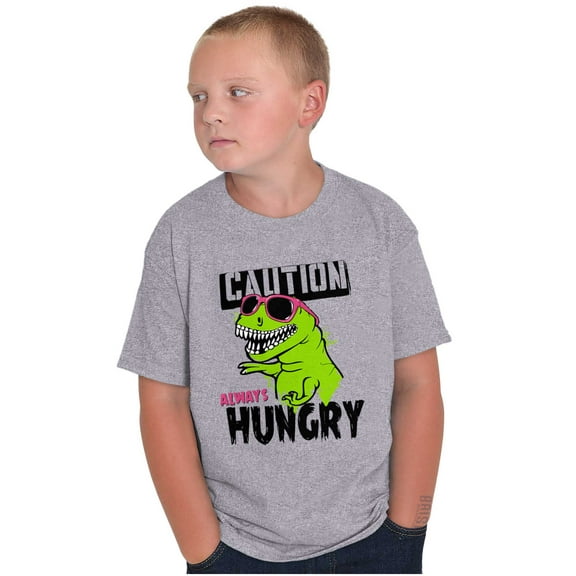 Caution Cool Dinosaur Always Hungry Crewneck T Shirts Boy Girl Teen Brisco Brands X