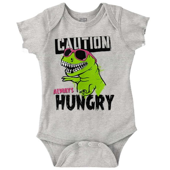 Caution Cool Dinosaur Always Hungry Romper Boys or Girls Infant Baby Brisco Brands NB