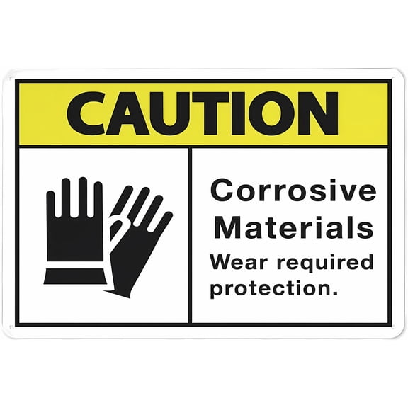 Caution Corrosive Materials Outdoor Metal Sign 12 x 8 Inches - Suitable for Business, Workplace, Office, Home, Road, Delivery, Garden, Lab, Chemical Storage