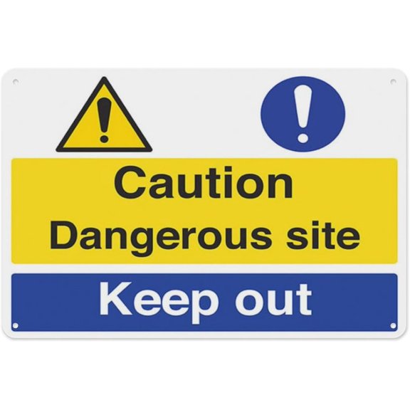 Caution Dangerous Site Keep Out 8"x12", Aluminum Tin Warning Signs for Home Outdoor Garden, Weatherproof Hazard Sign
