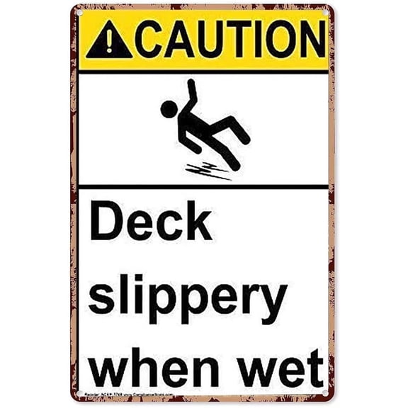 Caution Deck Slippery When Wet, Warning Traffic Safety Notice Road Street Metal Aluminium Sign Size: 8 x 12 inch