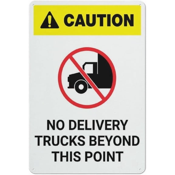 Caution No Delivery Trucks Beyond This Point With Icon Sign 8"x12" Rust Free Aluminum - UV Printed Outdoor Yard Sign for Home Business Driveway Alert, Delivery Truck Caution Sign