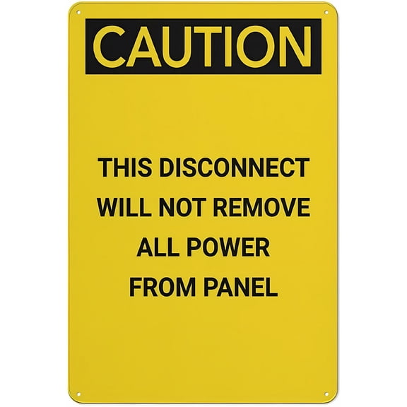 Caution Disconnect Will Not Remove All Power from Panel Sign, 8"x12" Metal Wall Decor, Art for Home Kitchen Farm Garden Garage