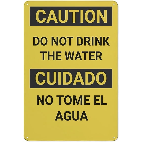 Caution Do Not Drink The Water Bilingual Spanish Sign, 8"x12" Rust-Free Aluminum Metal Sign, Weather-Resistant Durable Easy-Mount Sign