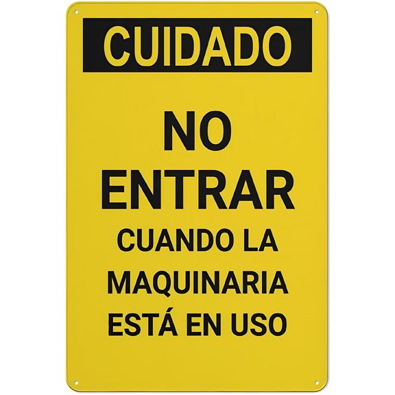 Caution Do Not Enter When Machinery is in Use Spanish Sign, 8"x12" UV Printed Rust-Free Aluminum Yard Sign, Alert Sign for Home Business Driveway