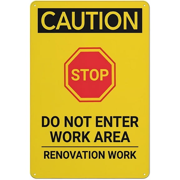 Caution Do Not Enter Work Area Renovation Sign, 8"x12" Rustic Metal Tin Wall Decor, Art for Home Outdoor Cafe Bar Kitchen