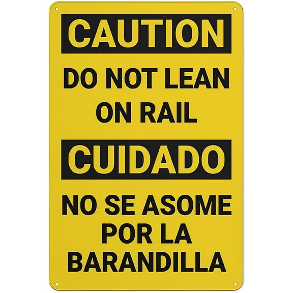 Caution Do Not Lean On Rail Bilingual Spanish Sign, 8"x12" Rust-Free Aluminum Metal Sign, UV Ink Printed Weatherproof Outdoor Sign for Home