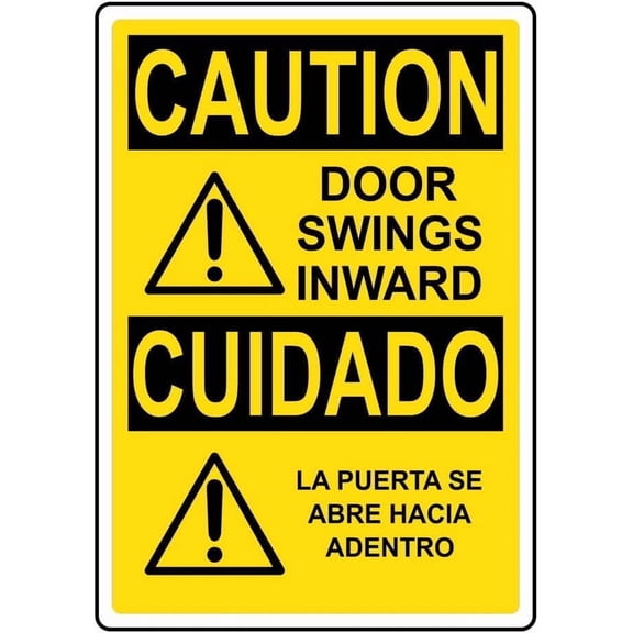 Caution Door Swings Inward Sign – 8x12 Inch Reflective RustFree Aluminum,HighVisibility Safety Warning,Weatherproof Door Swing Area Alert for Business or Home