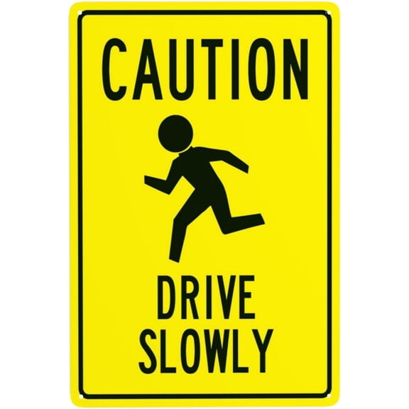 Caution Drive Slowly Sign, With Symbol Warning Sign, Security Safety Metal Signs, Vintage Caution Poster Wall Decor for Business Office Home Street Road Use 8 x 12 Inch