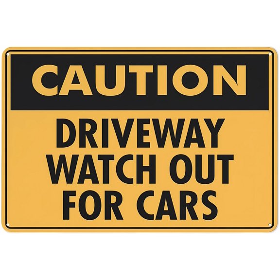 Caution Driveway Watch Out for Cars Warning Sticker 12 x 8 Inches - Security Sign, Outdoor Indoor Use for Residential Driveway, School Zone, Pedestrian Safety