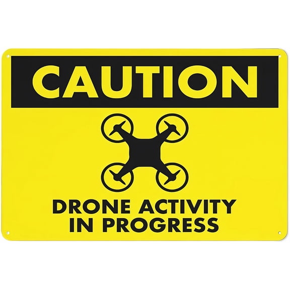 Caution Drone Activity in Progress Reflective Aluminum Warning Sign 12 x 8 Inches - with Symbol, Weatherproof Signage for Indoor Outdoor Drone Operation, Event Area